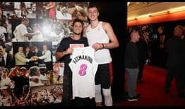 Miomir Kecmanovic meets fellow Serbian Nikola Jovic of the Miami Heat.