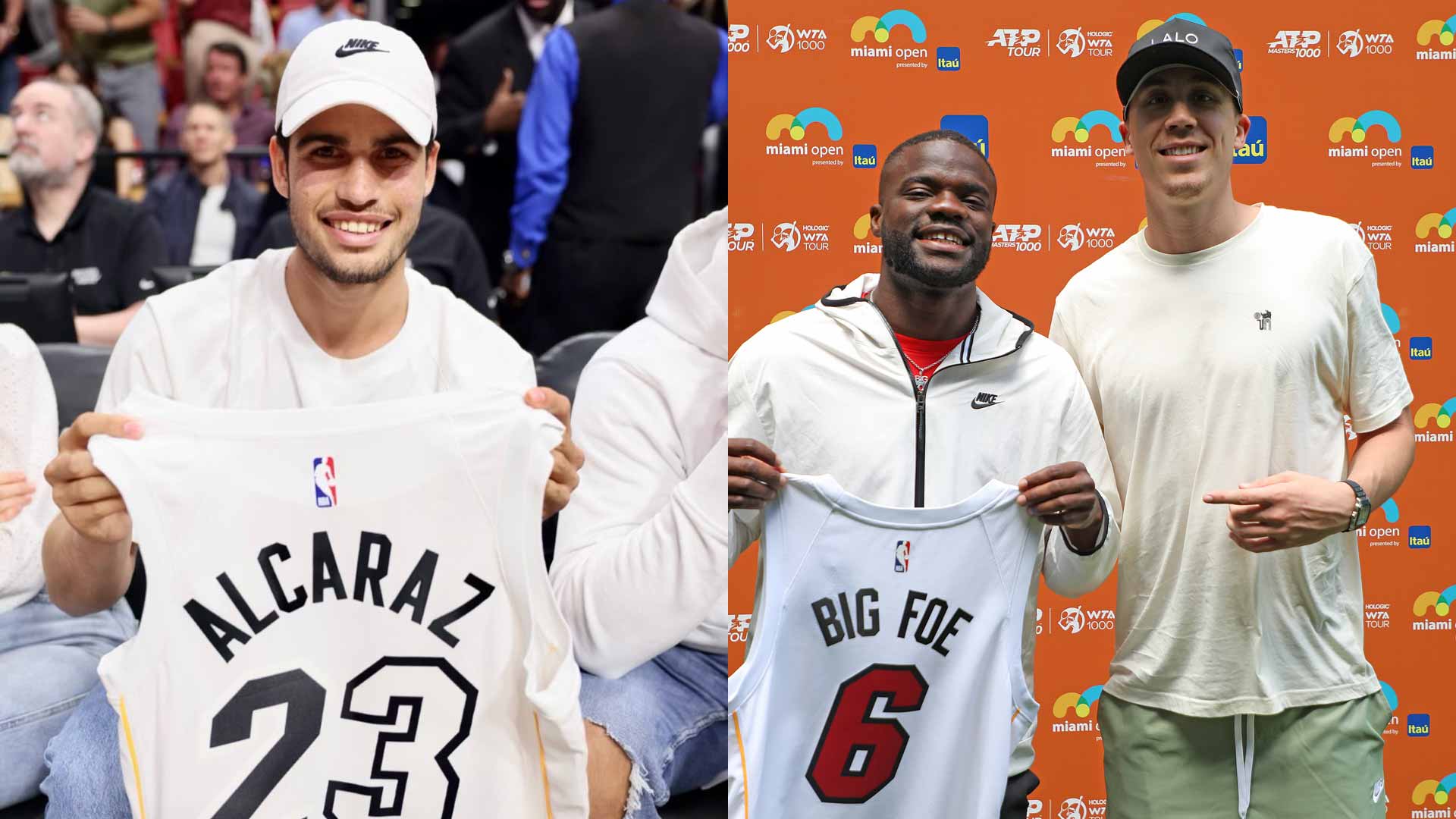 Carlos Alcaraz attends Wednesday's Miami Heat game, and Frances Tiafoe and Duncan Robinson chat at the Miami Open presented by Itau on Thursday.