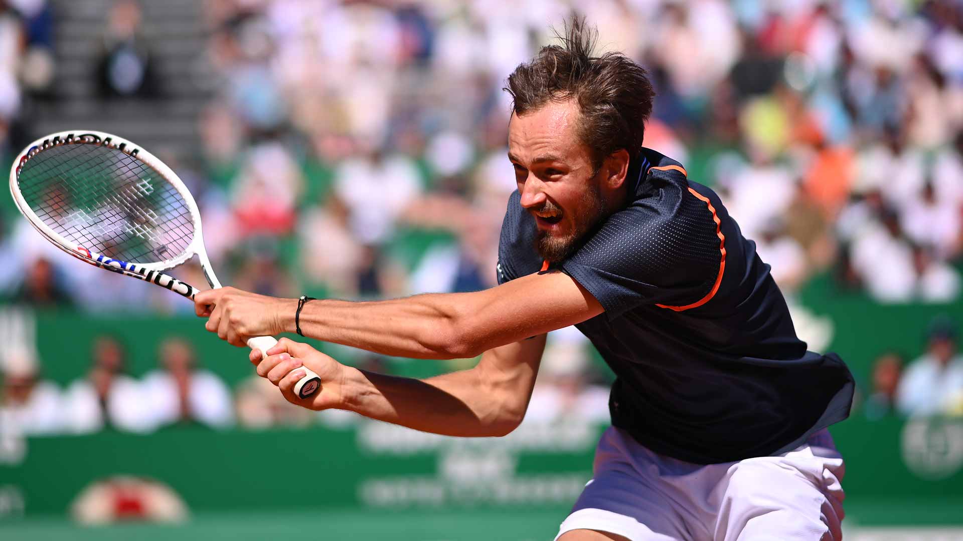 Daniil Medvedev in action against Holger Rune on Friday at the Rolex Monte-Carlo Masters.
