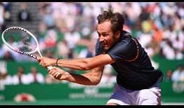 Daniil Medvedev in action against Holger Rune on Friday at the Rolex Monte-Carlo Masters.