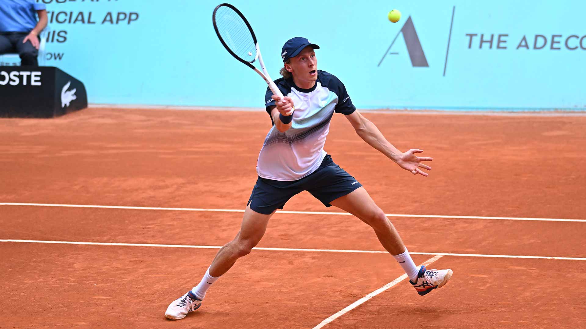 Emil Ruusuvuori in action during his first-round win against Ugo Humbert on Wednesday in Madrid.