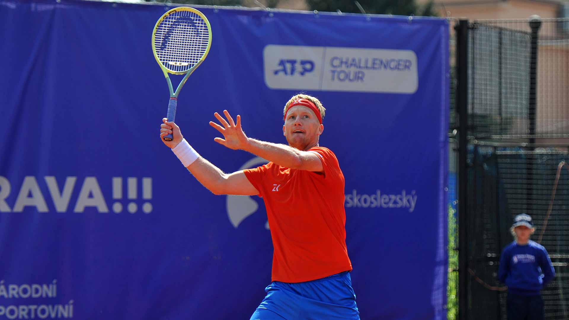 <a href='https://www.atptour.com/en/players/zdenek-kolar/kh56/overview'>Zdenek Kolar</a> in action at the Ostrava Challenger.