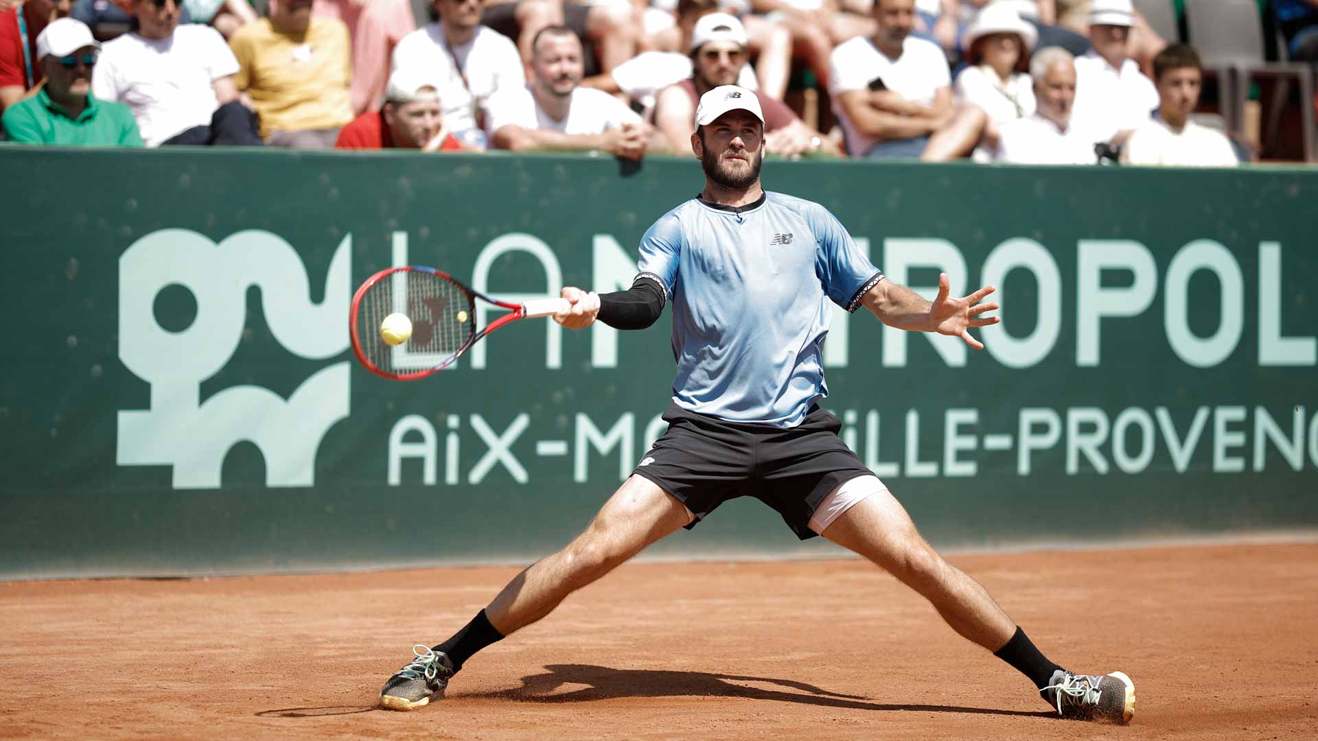 <a href='https://www.atptour.com/en/players/tommy-paul/pl56/overview'>Tommy Paul</a> in action at the ATP Challenger Tour 175 event in Aix-en-Provence, France.