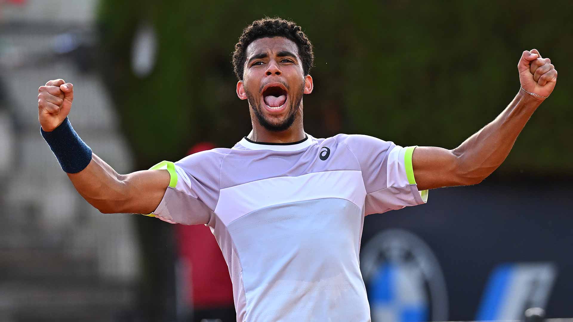 May 10, 2023, ROME: Fabio Fognini of Italy in action during his men's  singles first round match against Andy Murray of Britain (not pictured) at  the Italian Open tennis tournament in Rome