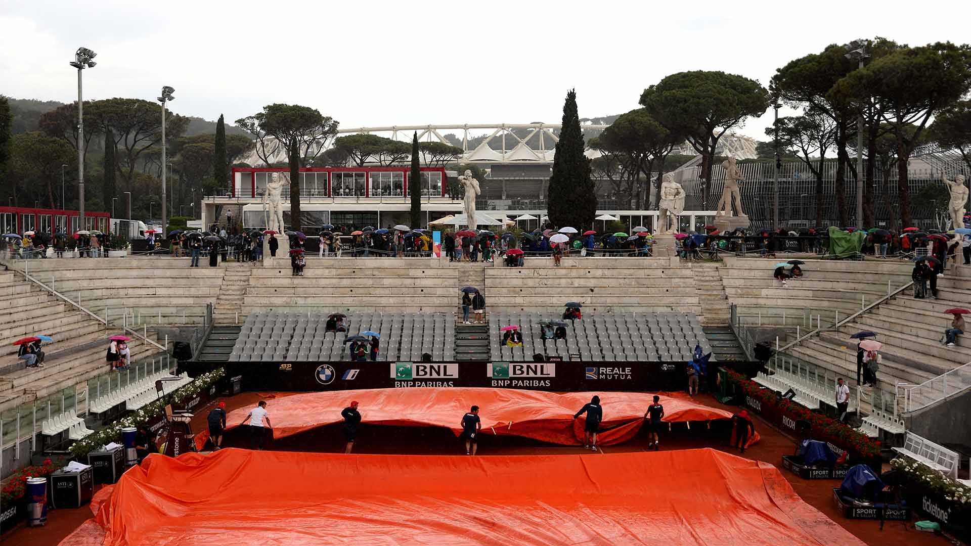 Stop-start rain has interrupted Saturday's play at the 2023 Internazionali BNL d'Italia.