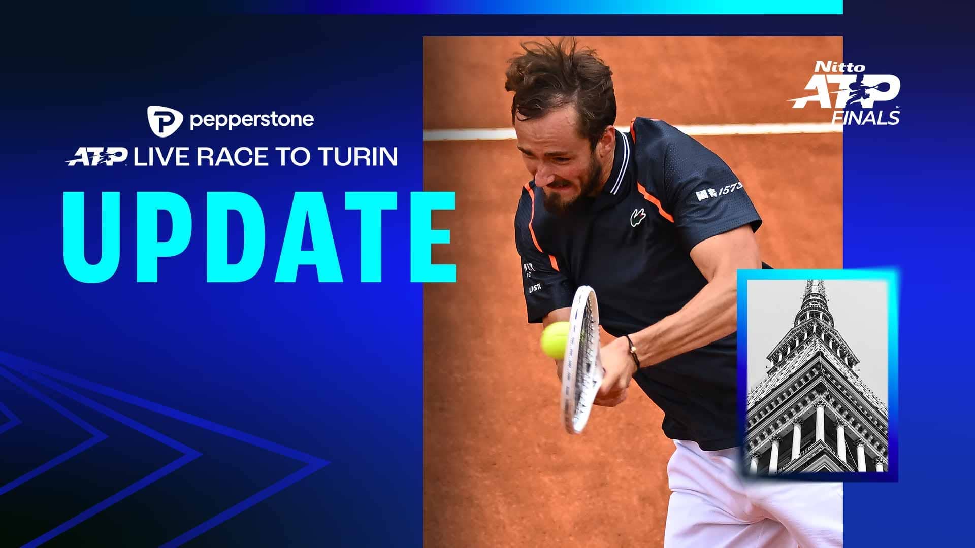 Daniil Medvedev sube al primer lugar en la Pepperstone ATP Live Race To Turin con su victoria sobre Alexander Zverev en Roma.