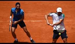 Hugo Nys and Jan Zielinski in action in Rome on Sunday.