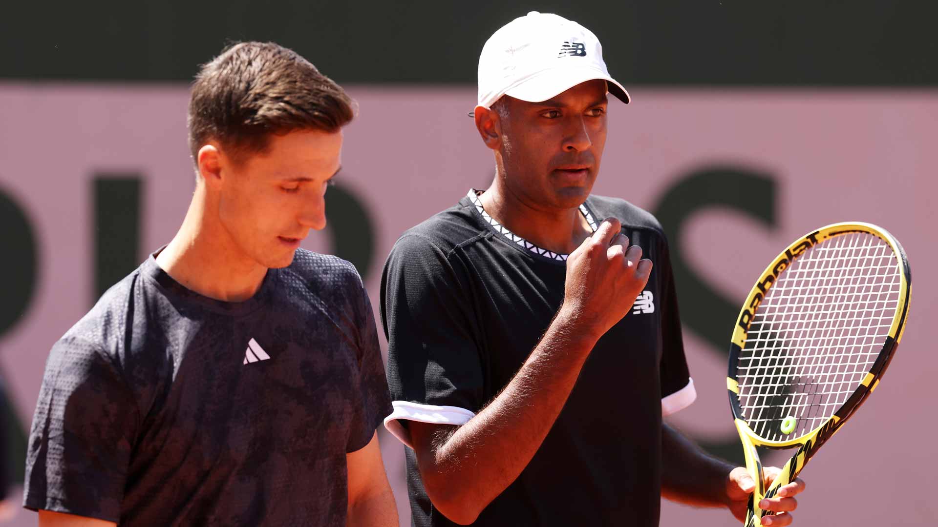 Joe Salisbury (left) and Rajeev Ram during Wednesday's doubles action at Roland Garros.