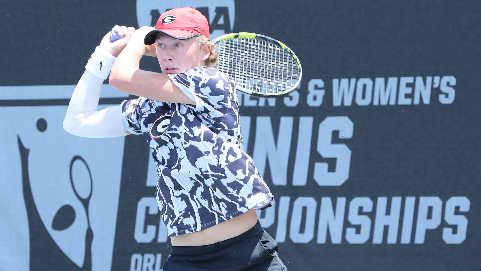 University of Georgia's Ethan Quinn in action at the 2023 NCAA men's singles championships.