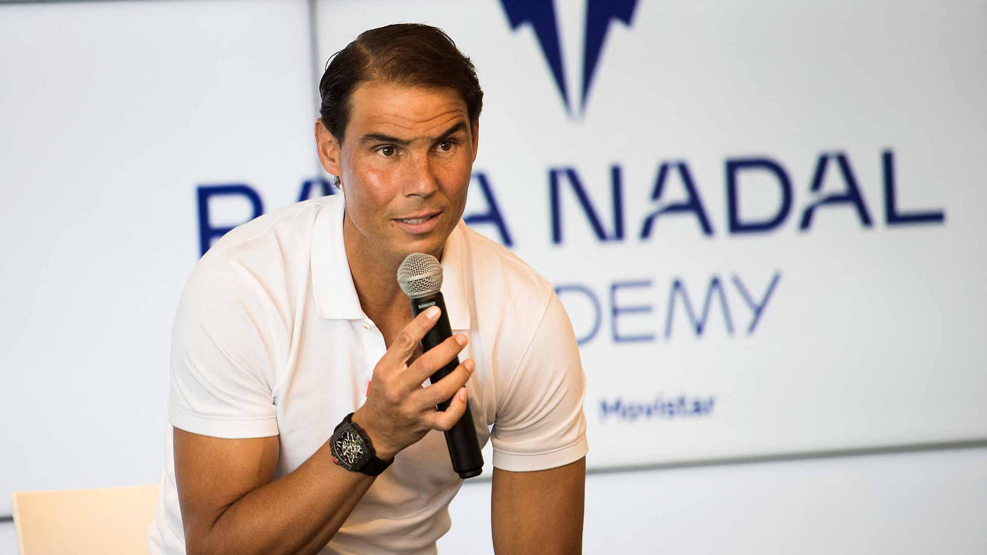 Rafael Nadal at a press conference this month at the Rafa Nadal Academy by Movistar.