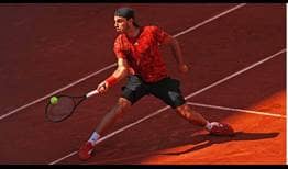 Francisco Cerundolo in action against Holger Rune on Monday at Roland Garros.
