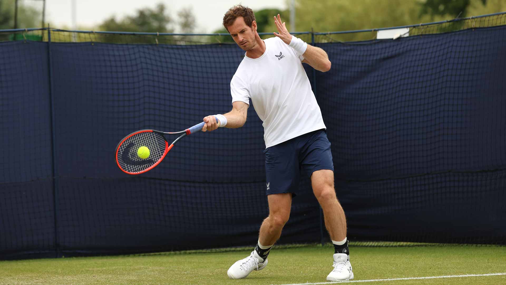 Andy Murray practises ahead of the Surbiton Challenger.