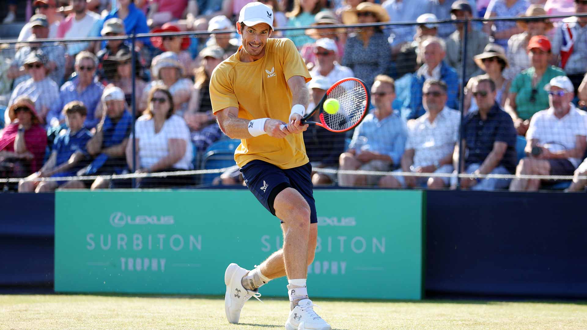 Andy Murray in action during Friday's quarter-finals at the Lexus Surbiton Trophy.