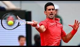 Novak Djokovic in action against Casper Ruud on Sunday in the Roland Garros championship match.