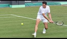 Milos Raonic converts three of his 10 break points en route to victory against Miomir Kecmanovic on Monday in 's-Hertogenbosch.