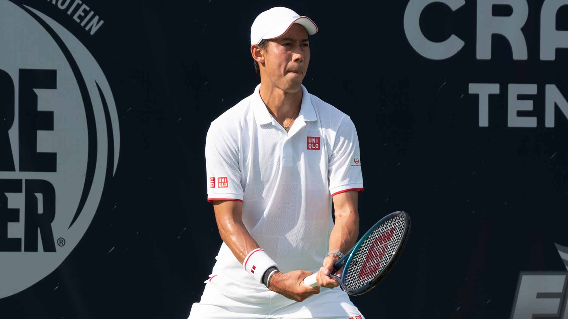 Kei Nishikori in action at the Bloomfield Hills Challenger.