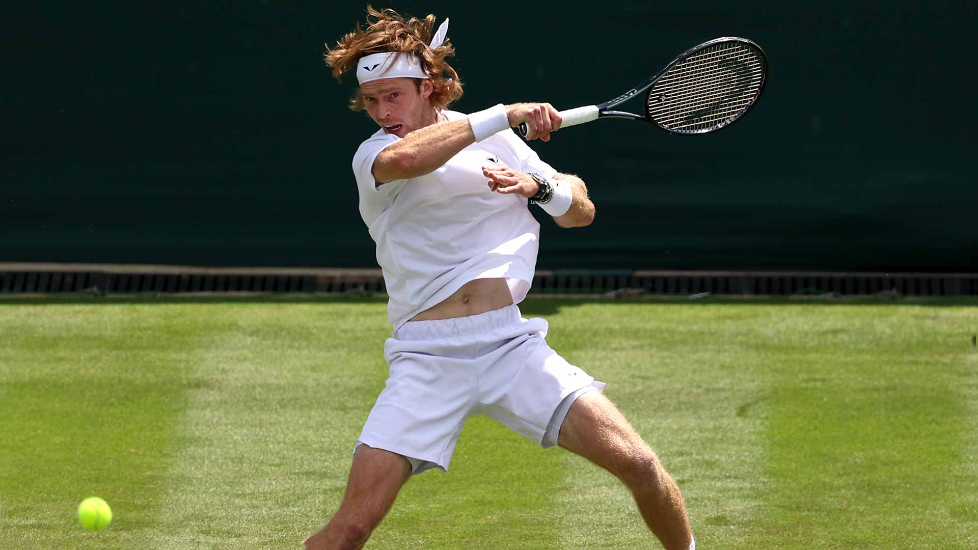 Andrey Rublev hits 34 winners en route to second-round victory against Aslan Karatsev on Thursday at Wimbledon.