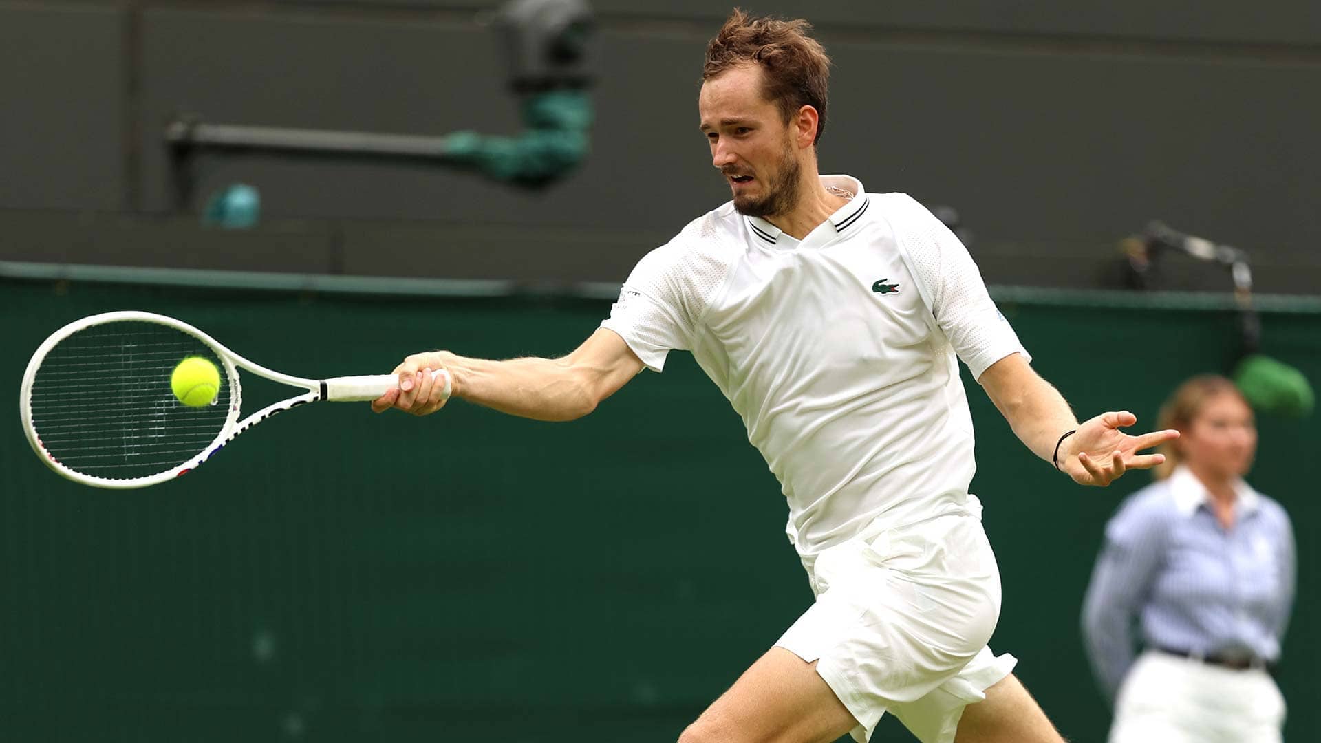 Daniil Medvedev in action on Monday at Wimbledon.