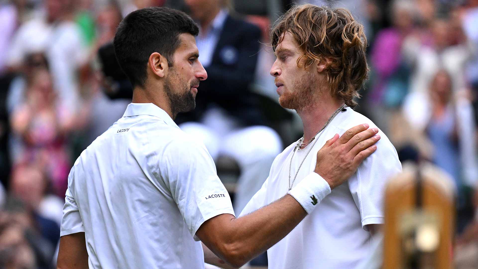 Novak Djokovic defeats Andrey Rublev in a major quarter-final for the second time this season.