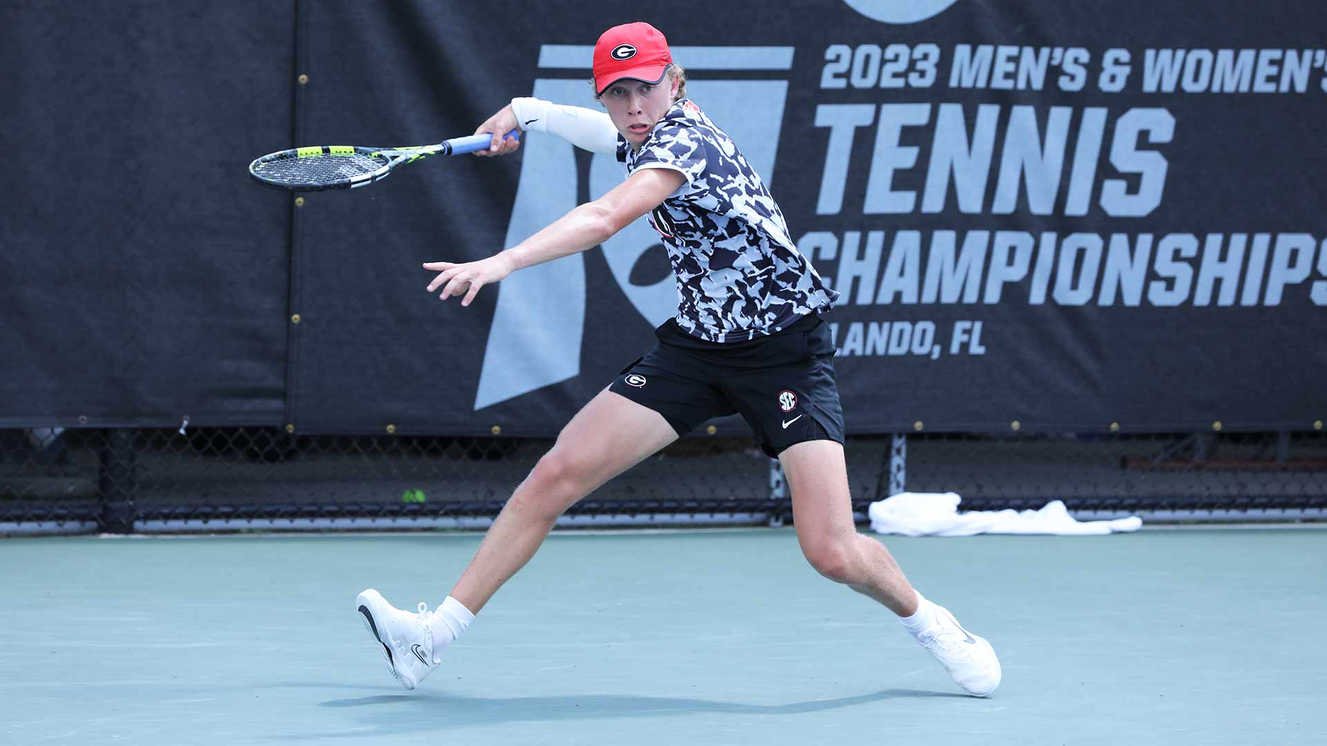 Ethan Quinn in action at the 2023 NCAA men's singles championships.