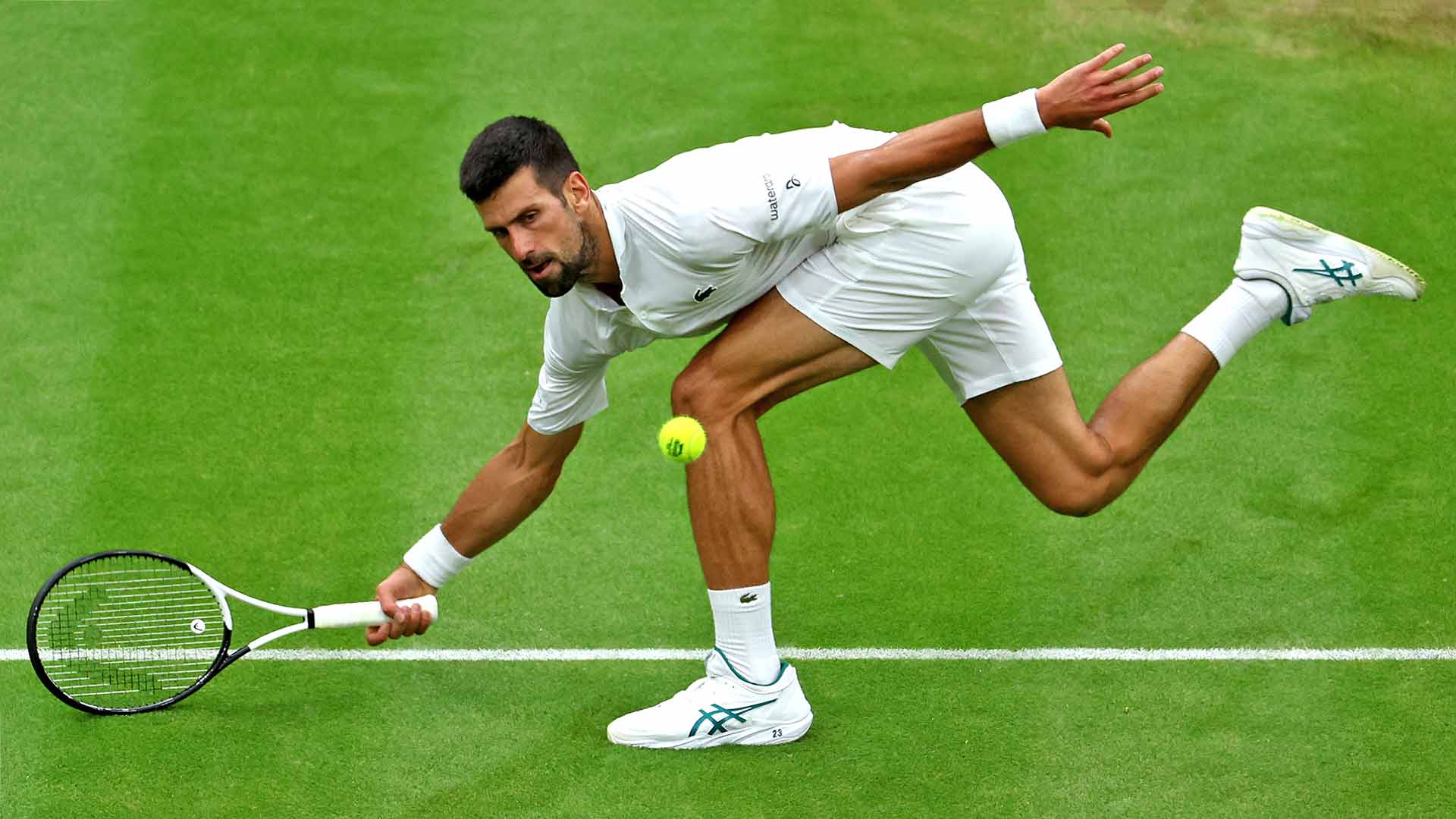 Novak Djokovic in semi-final action against Jannik Sinner on Friday at Wimbledon.