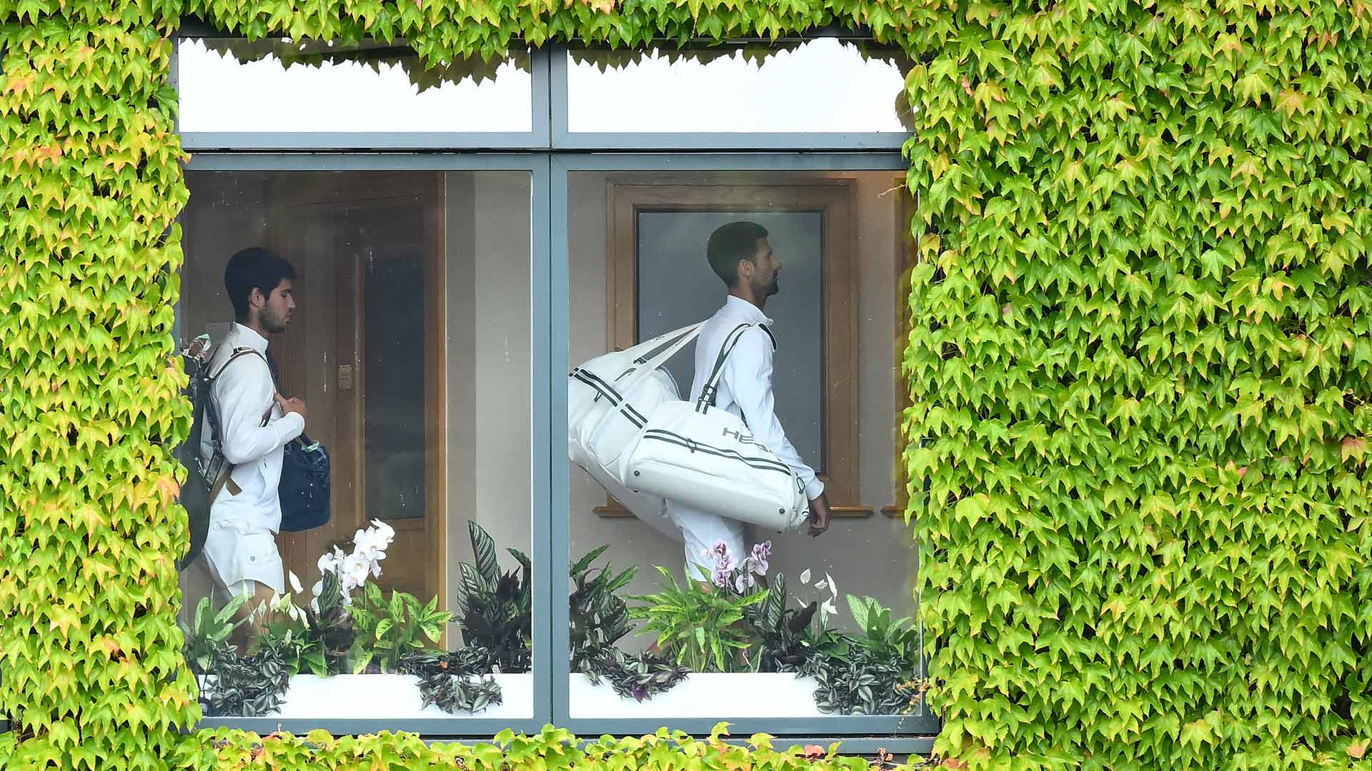 Carlos Alcaraz and Novak Djokovic inside the All England Club prior to their Wimbledon final clash.