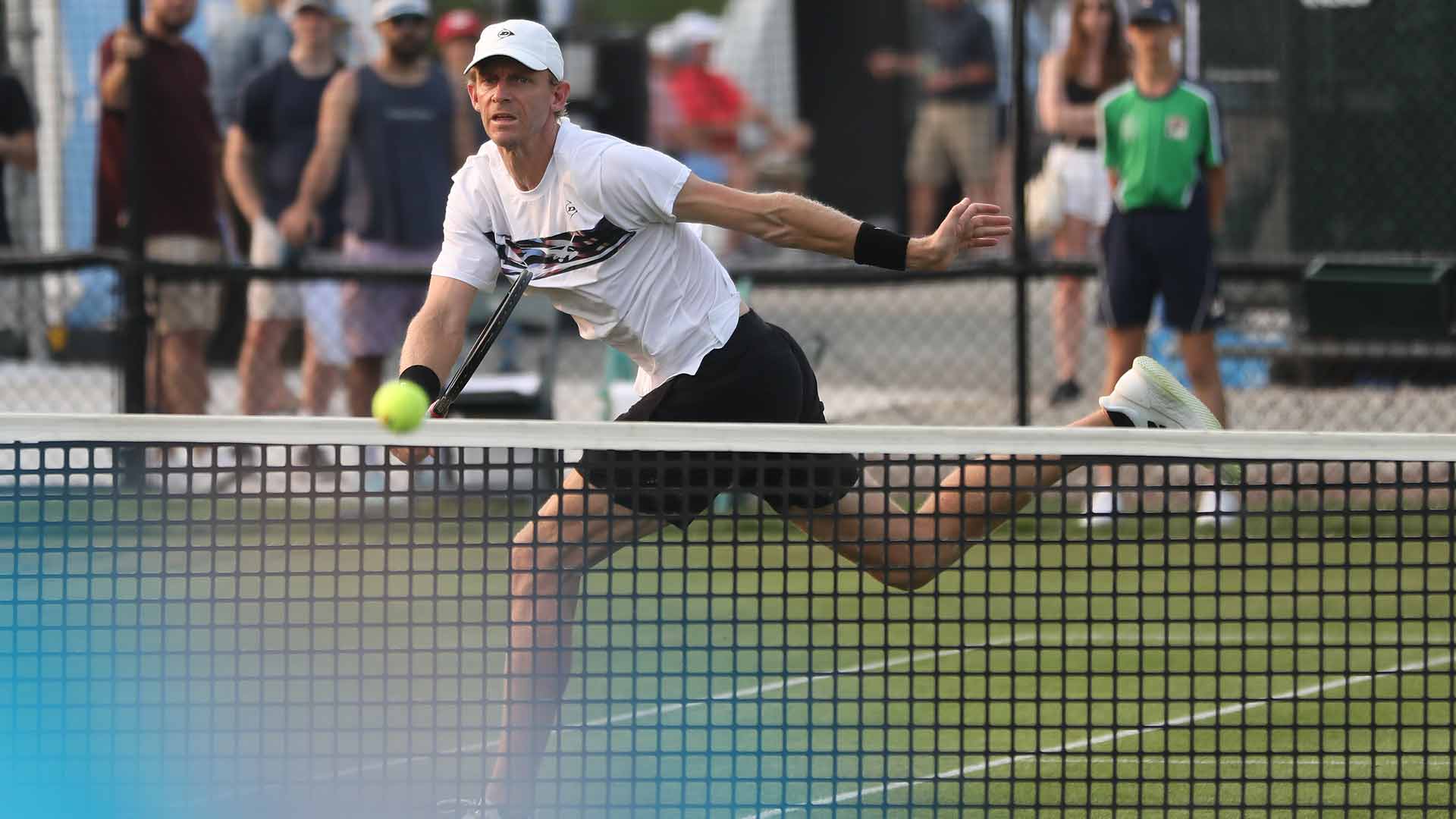 Kevin Anderson plays doubles alongside Ethan Quinn on Monday in Newport, the first tournament of his return from retirement.