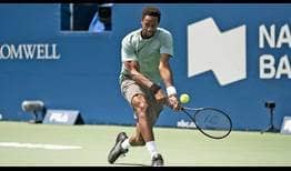 Gael Monfils claims his first Top 10 win of 2023 with victory against Stefanos Tsitsipas on Wednesday in Toronto.