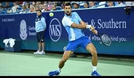 Novak Djokovic wins eight straight games in his Cincinnati victory against Gael Monfils.