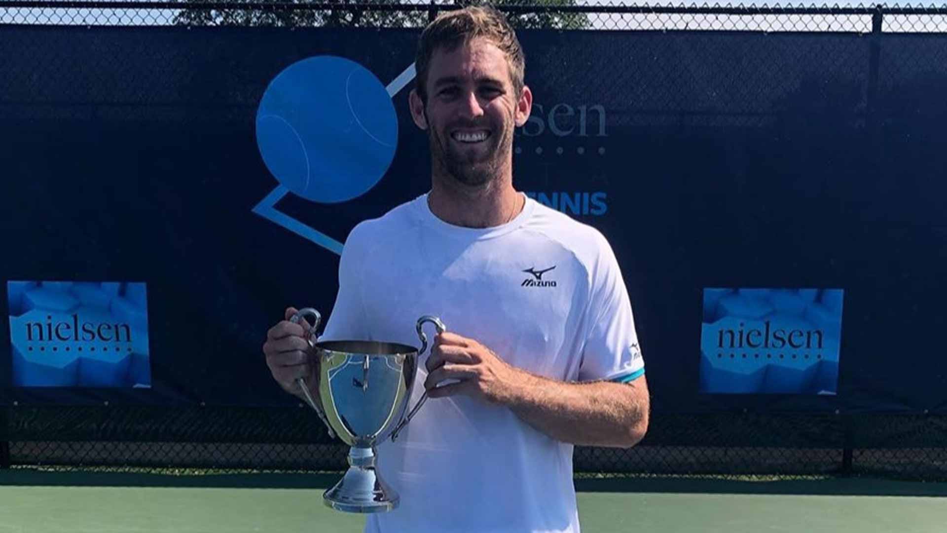 <a href='https://www.atptour.com/en/players/bradley-klahn/ka98/overview'>Bradley Klahn</a> is crowned champion at the 2019 Winnetka Challenger.