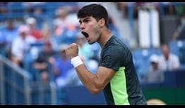 Carlos Alcaraz celebrates against Max Purcell on Friday in Cincinnati.