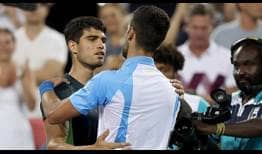 Carlos Alcaraz and Novak Djokovic show respect for one another after their memorable three-set Cincinnati final.