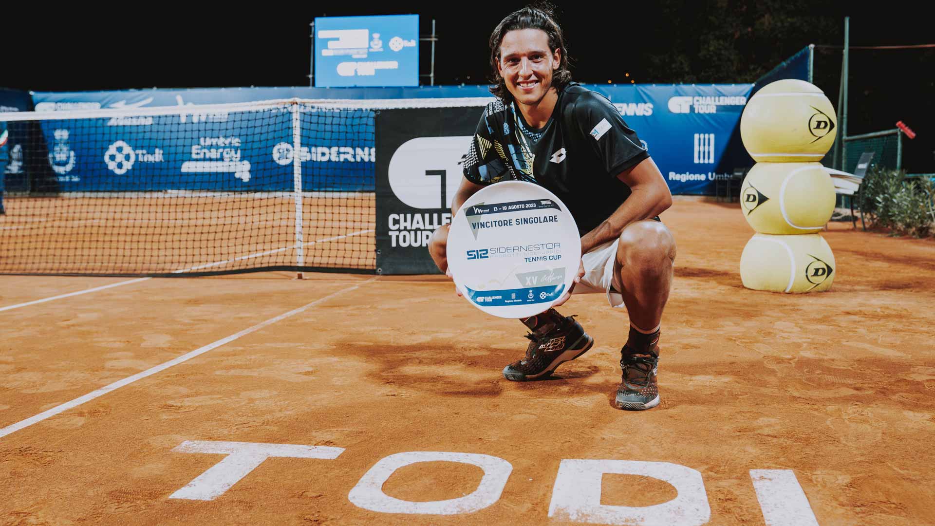 <a href='https://www.atptour.com/en/players/luciano-darderi/d0fj/overview'>Luciano Darderi</a> wins his first Challenger title in Todi, Italy.