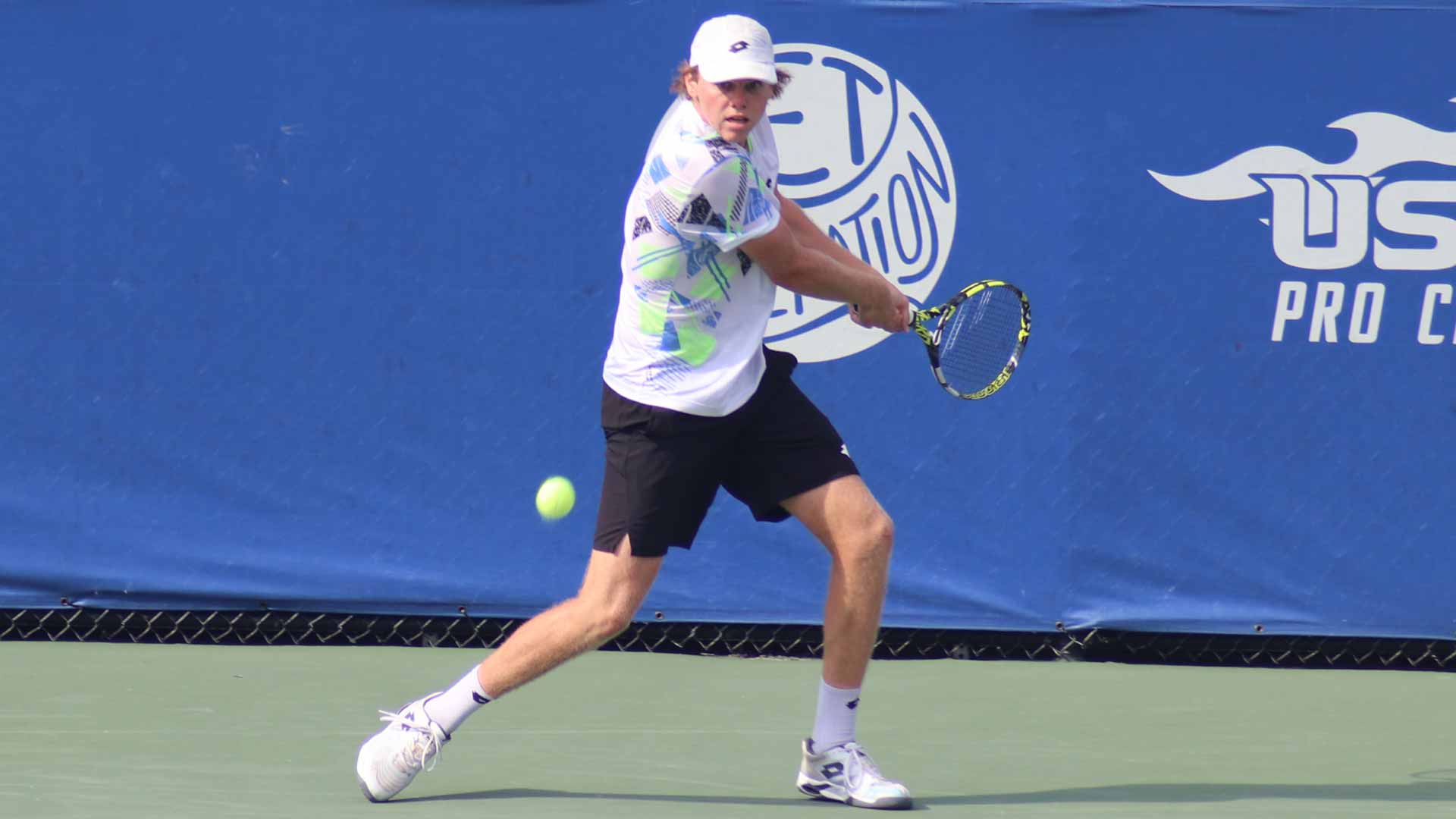 <a href='https://www.atptour.com/en/players/alex-michelsen/m0qi/overview'>Alex Michelsen</a> in action Tuesday at the <a href='https://www.atptour.com/en/scores/archive/cary/7316/2023/results'>Atlantic Tire Championships</a>.