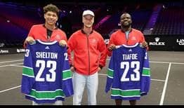 Ben Shelton and Frances Tiafoe spend time with Vancouver Canucks star Elias Pettersson.
