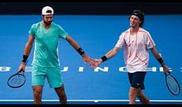 Karen Khachanov and Andrey Rublev in action at the ATP 500 event in Beijing.
