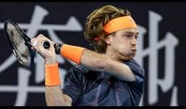 Andrey Rublev in action against Ugo Humbert on Saturday at the China Open in Beijing.