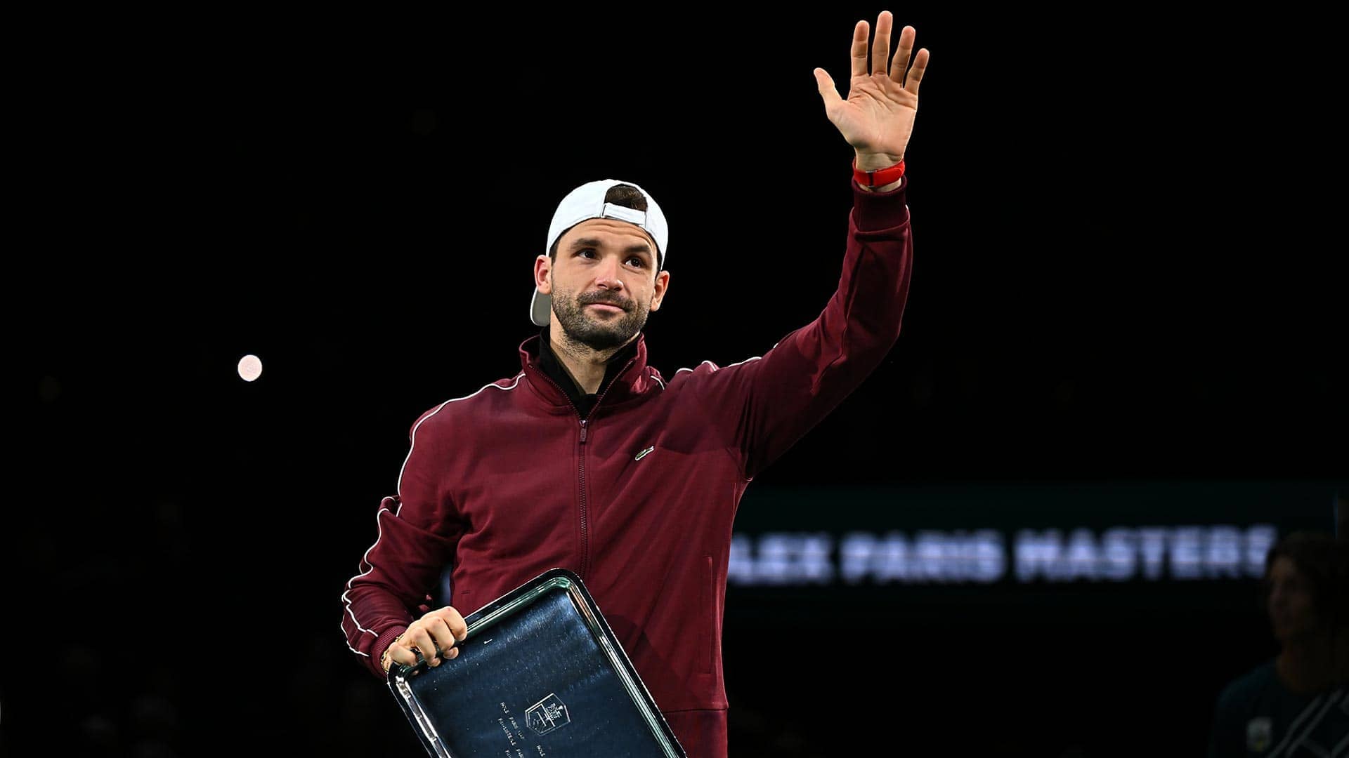 Grigor Dimitrov salutes the fans after his run to the championship match at the Rolex Paris Masters.