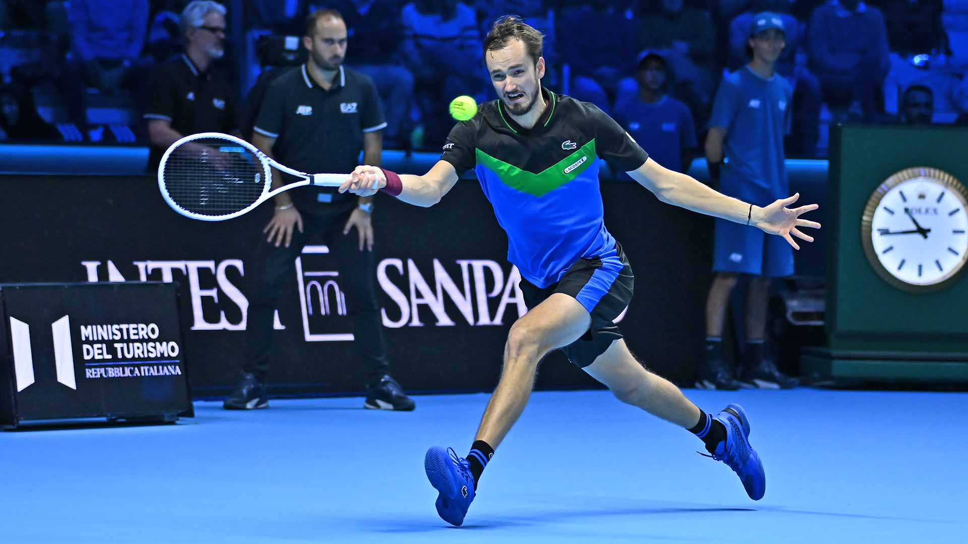 Daniil Medvedev in action at the 2023 Nitto ATP Finals.