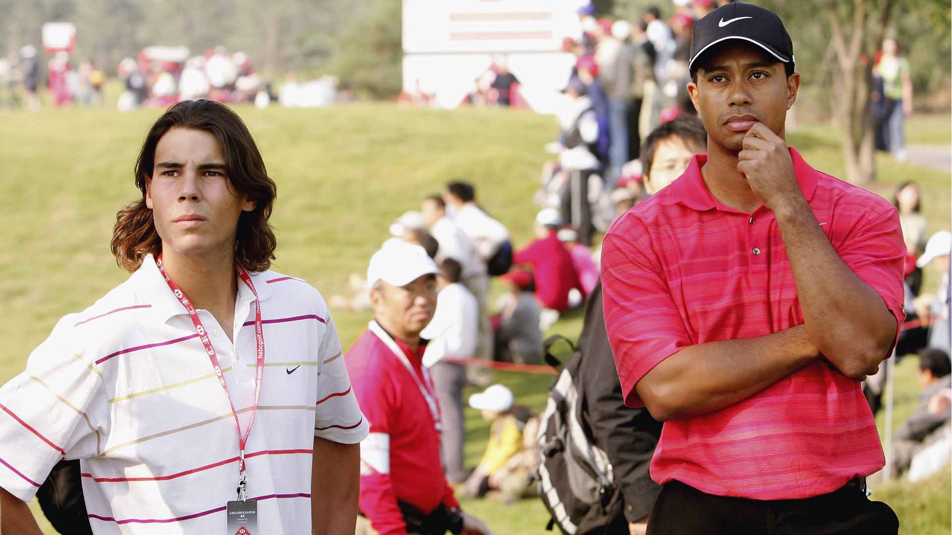 Rafael Nadal and Tiger Woods at a golf event in November 2006.