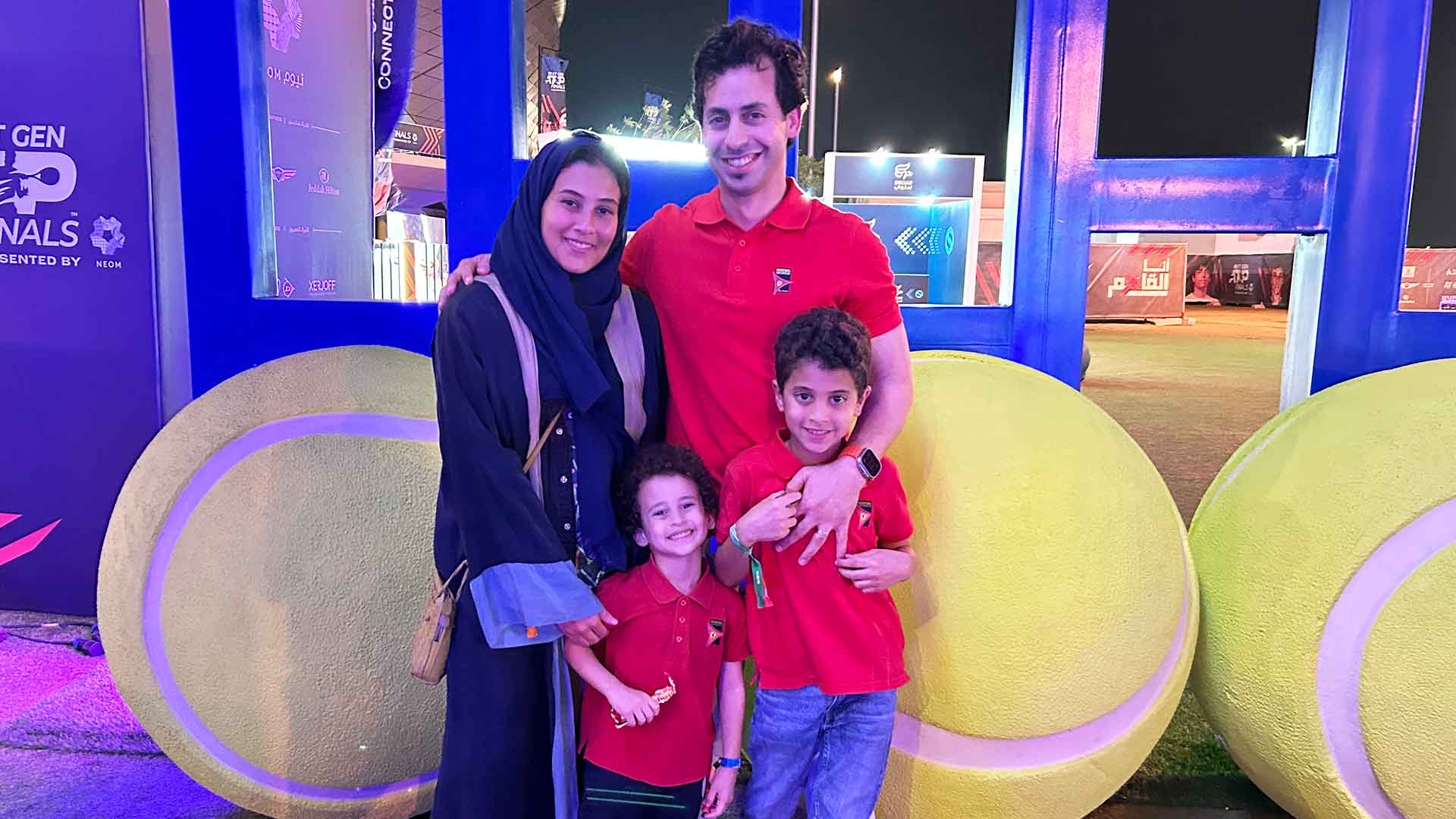 Jeddah tennis fan Ahmed Aljefri with his family at the Next Gen ATP Finals in Saudi Arabia.