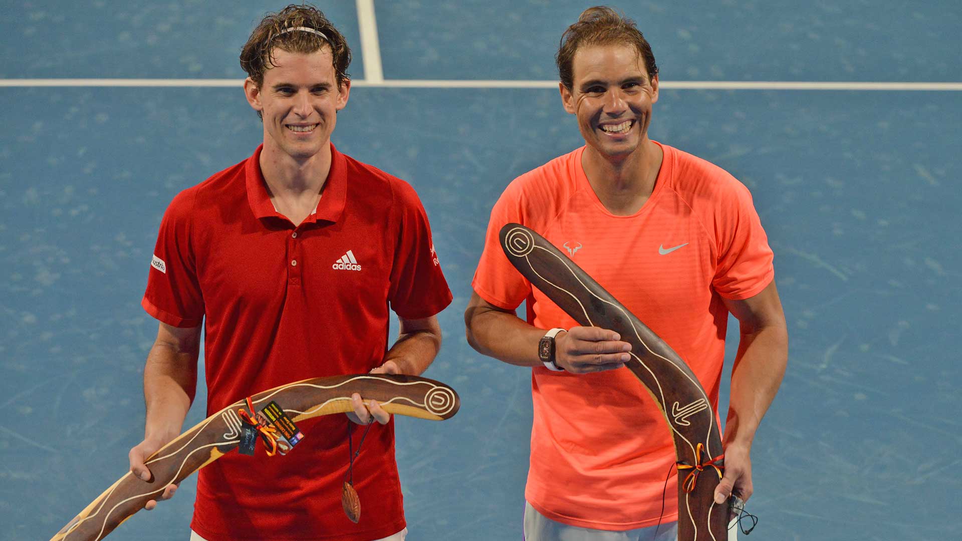 Dominic Thiem y Rafael Nadal hace tres años en Adelaida.