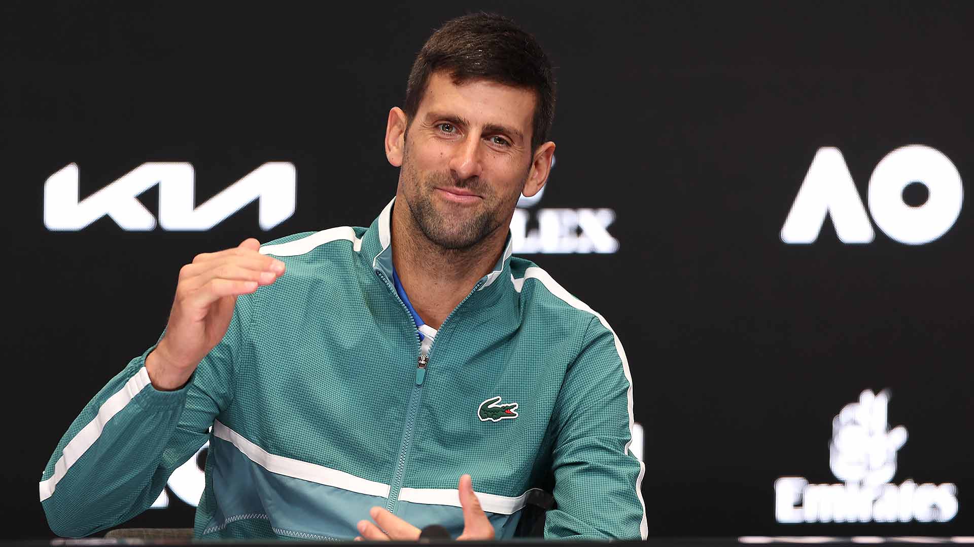Novak Djokovic faces the media Saturday ahead of his opening-round match Sunday night at the Australian Open.