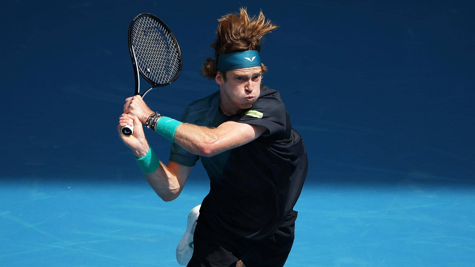 Andrey Rublev in action on Sunday in Melbourne.