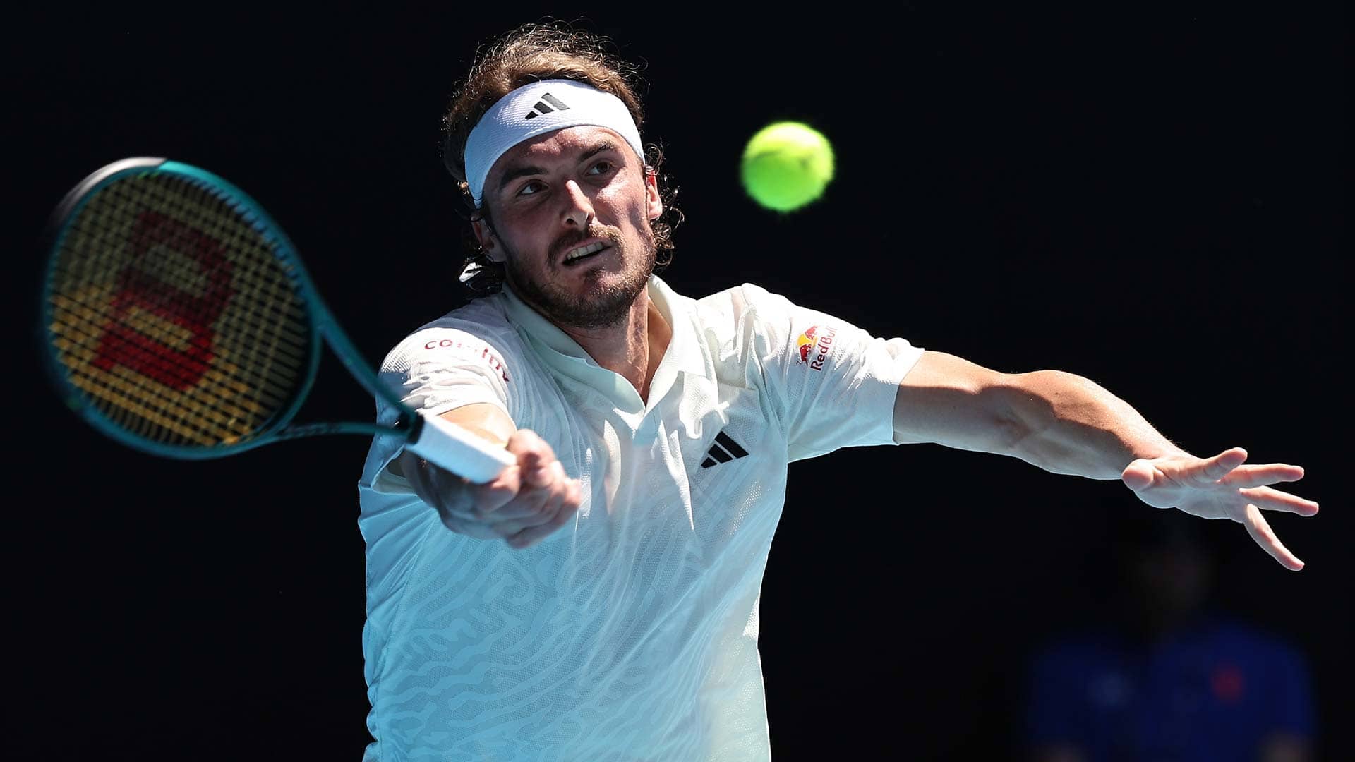 Stefanos Tsitsipas in action on Monday in Melbourne.