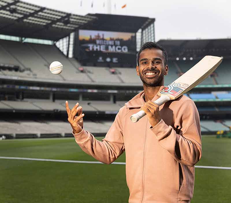 <a href='https://www.atptour.com/en/players/sumit-nagal/n897/overview'>Sumit Nagal</a> at the MCG.