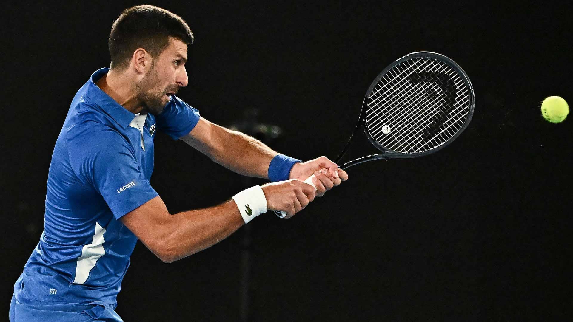 Novak Djokovic in action against Alexei Popyrin on Wednesday at the Australian Open in Melbourne.