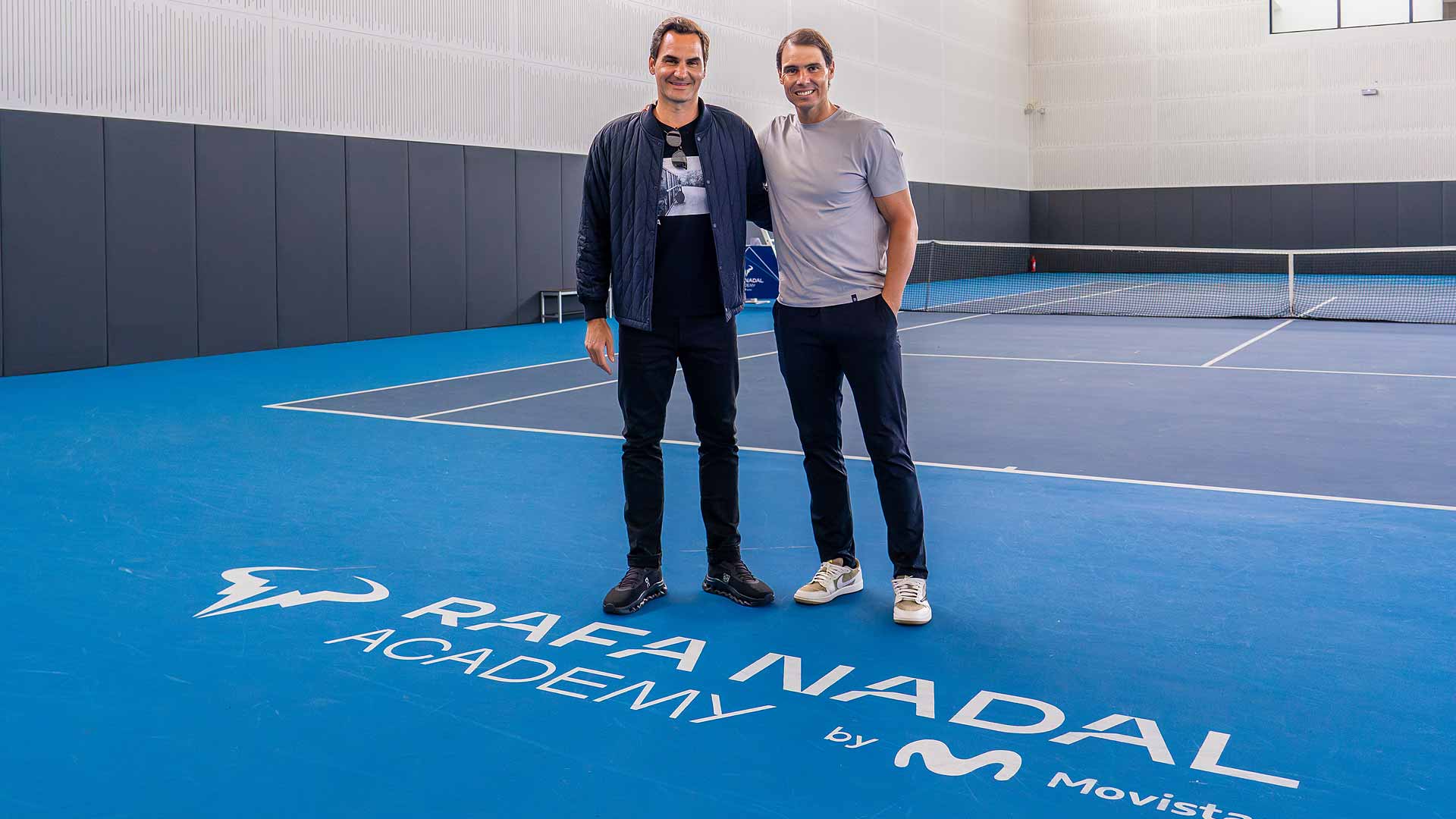 Roger Federer and Rafael Nadal at Nadal's academy in Spain.