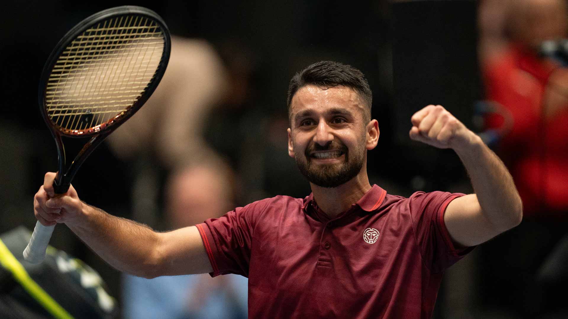 Hazem Naw celebrates securing his place in the Koblenz Open semi-finals.