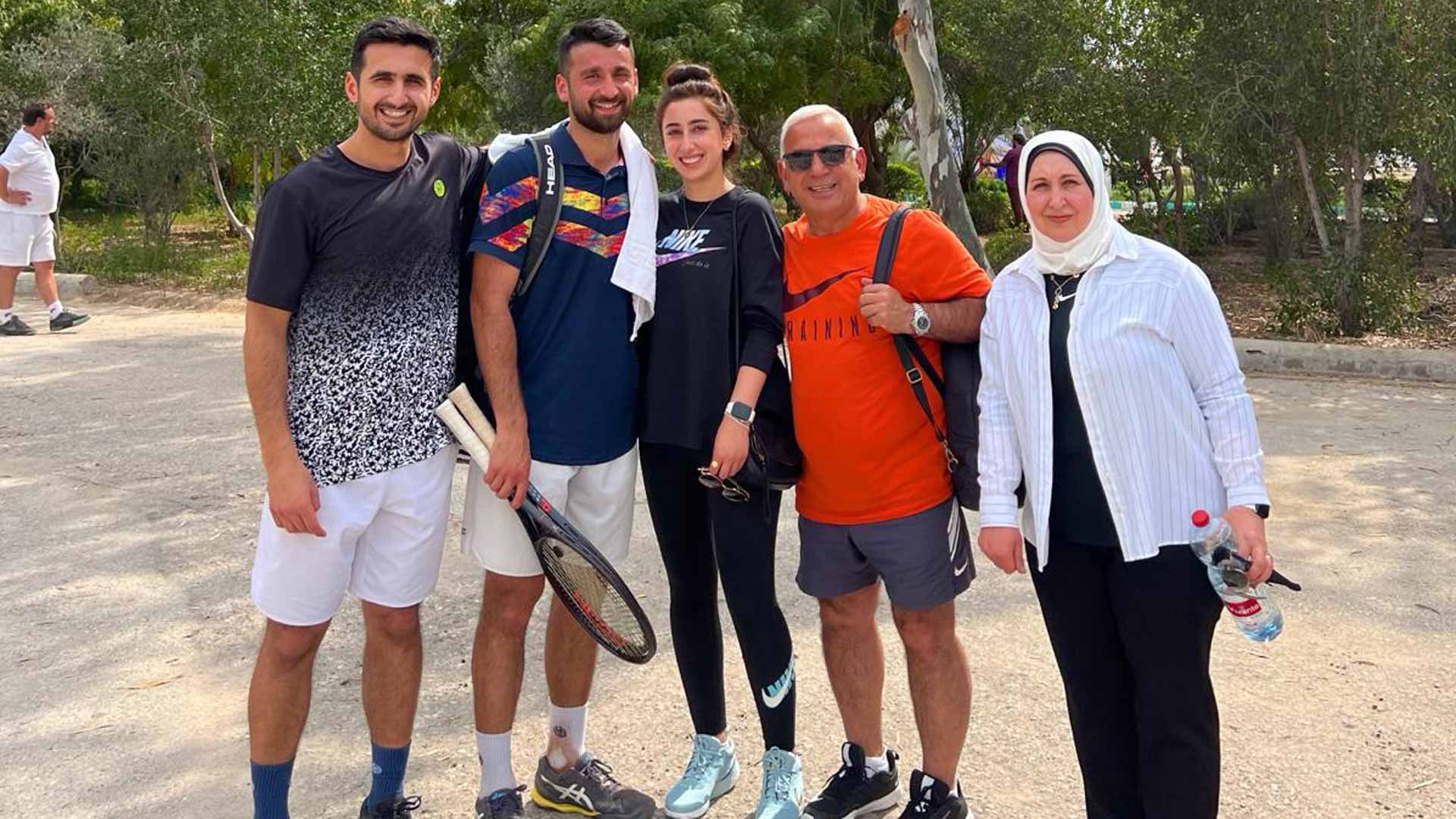 <a href='https://www.atptour.com/en/players/hazem-naw/n0bk/overview'>Hazem Naw</a> and family at the ITF M15 in Kish Island last month.